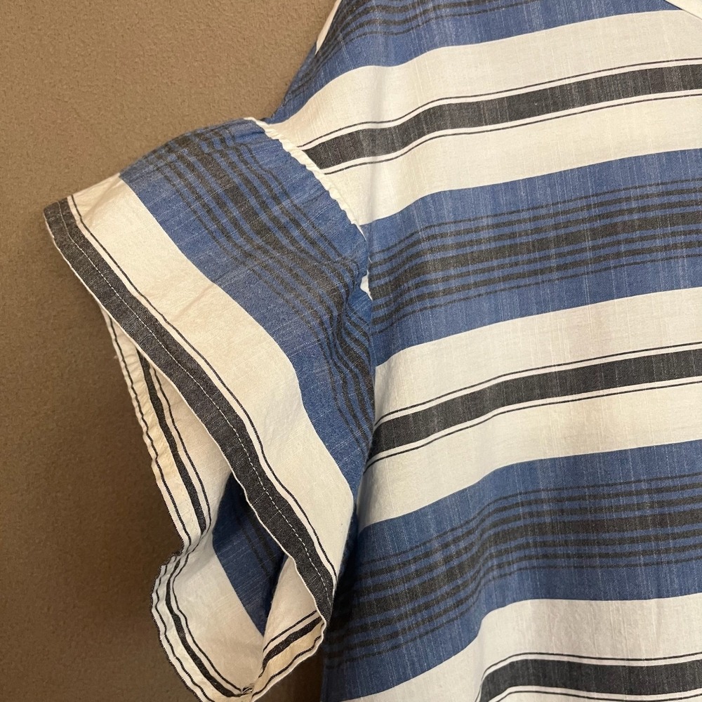 Lucky Brand Striped Dress Casual Ruffle Sleeve Tie Plus Blue White Boho Beach 1X - Picture 4 of 9